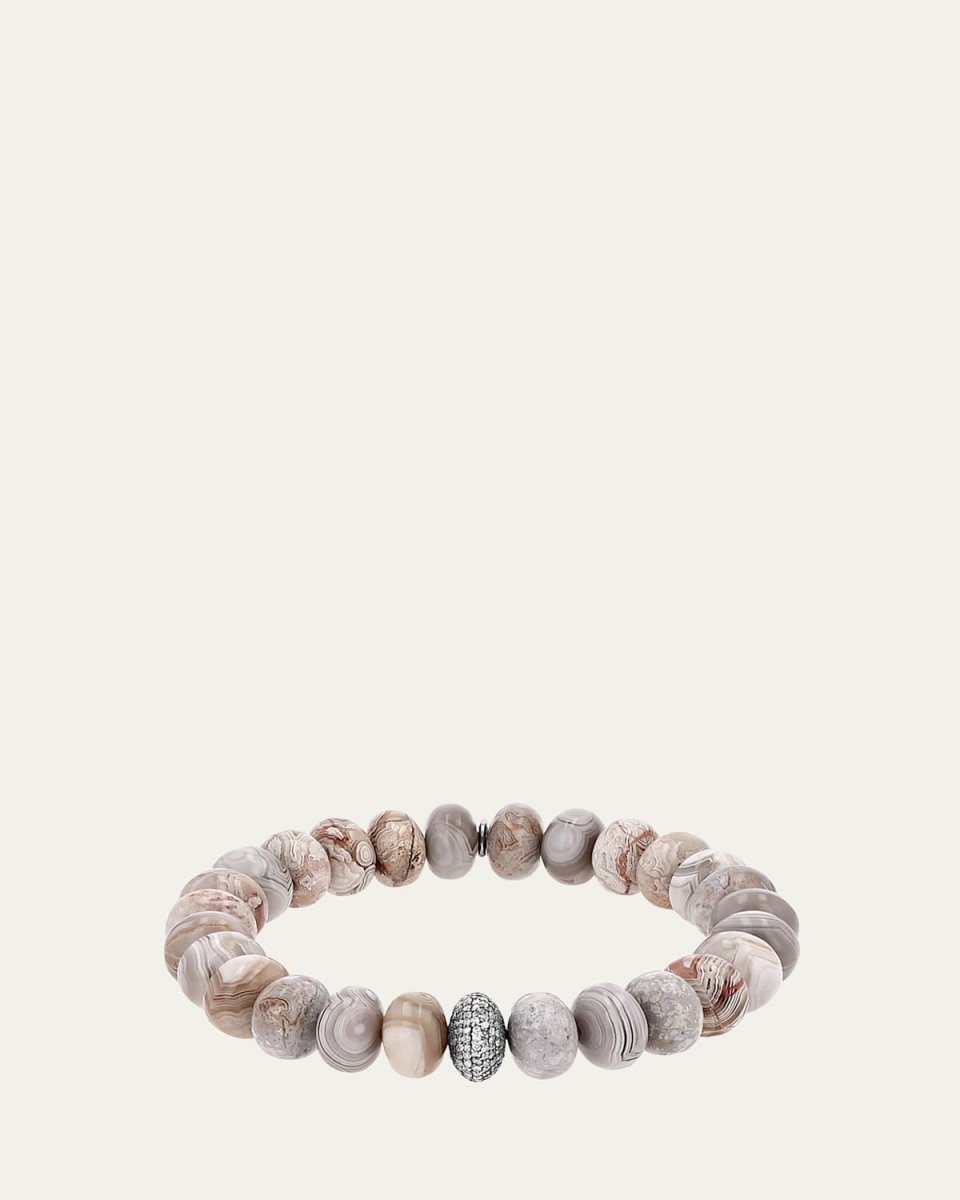 Cream Agate 10mm Bead Bracelet with Pave Diamond Donut